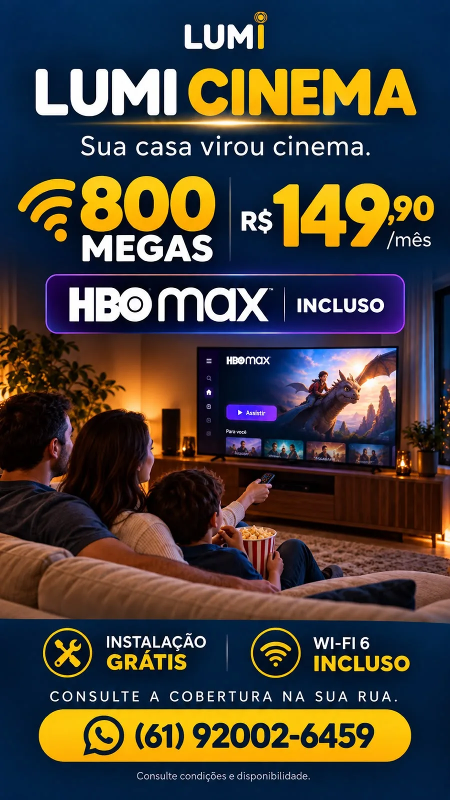 Lumi Cinema: 800 megas com HBO Max por R$ 149,90 por mês